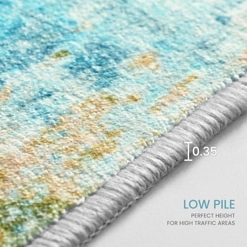 Ompaa Living Room Rug 6x9 Teal Blue Area Rug Machine Washable Boho Rug Non Slip Abstract Vintage Indoor Large Rugs for Bedroom, Classroom, College Dorm, Farmhouse, Dining Room, Kids Playroom - Image 7