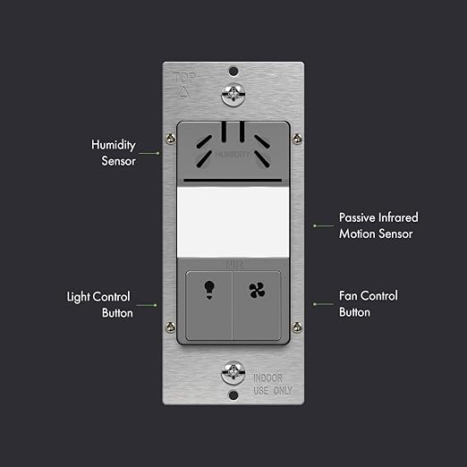 TOPGREENER Humidity Sensor Switch, Dual Tech Humidity PIR Motion Sensor Switch for Separate Fan and Light Control, 500W, 3A, Neutral Required, TDHOS5, Gray