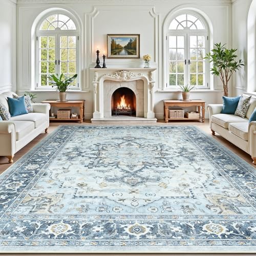 Lofus 9x12 Light Blue Rugs for Bedroom Living Room, Vintage Boho Carpet by Lofus