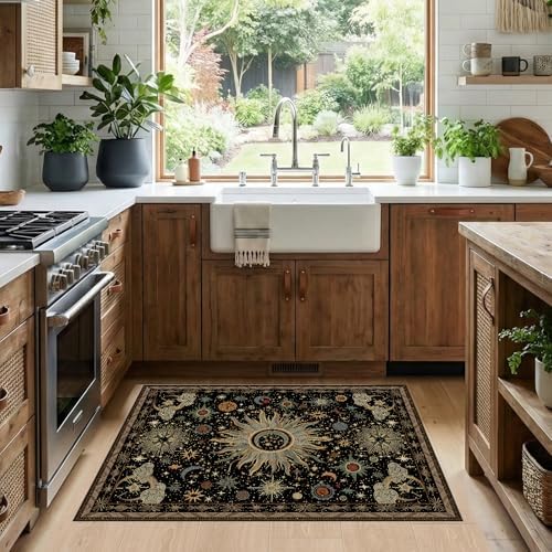 Vacuum-Friendly, 2x3 Washable Area Rug, Black Green Blue - Image 2