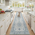 RELEANY Washable Area Rug, Runner 2'6"x12', Blue/White/Gray by RELEANY