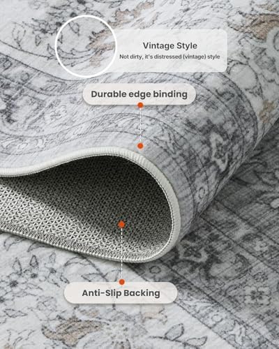 Amada Large 9x12 Washable Area Rug for Living Room, Silver/Gray, Vintage - Image 6