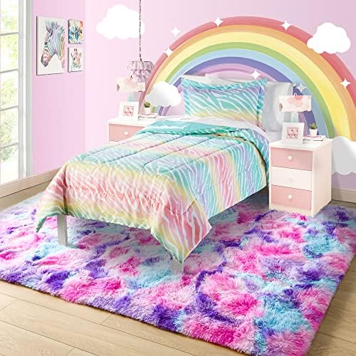 4x6 Tie-Dyed Pink Purple Blue Fluffy Area Rug Non-Slip for Kids Bedroom - Image 2