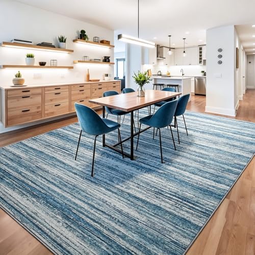 Chicrug 7x10 Blue Washable Striped Abstract Area Rug Living Room Bedroom - Image 4