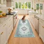 RELEANY Washable Area Rug, Runner 3'x6', Teal Green/White/Navy - Image 3