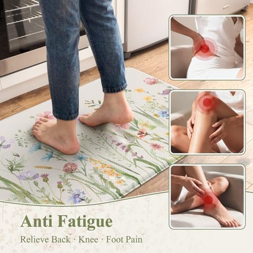 KIMODE Anti Fatigue Kitchen Mats for Floor, Floral Kitchen Rugs Sets of 2 - Image 2
