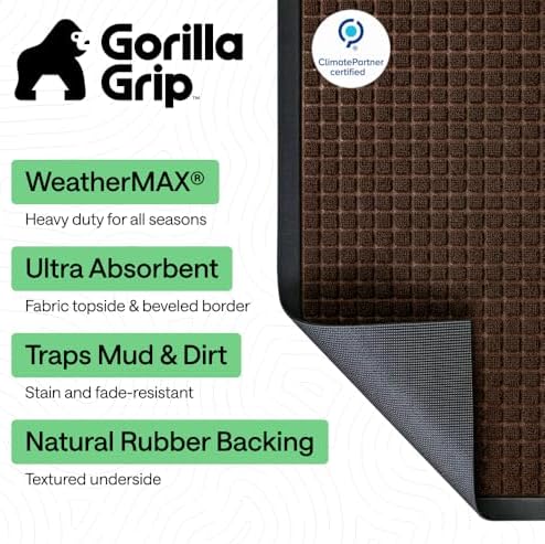 GORILLA GRIP WeatherMAX Door Mat, Indoor Outdoor, 35x23, Dark Brown Squares - Image 2