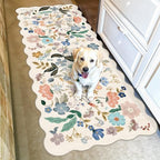 Hallway 2x5 Washable Runner Rug: Stain Resistant Floral Scalloped Rug for Kitchen Entryway Farmhouse Soft Carpet for Bathroom Bedroom Thin Laudry Living Room Floor Mat with Non Slip Backing(2x5,Cream) by HYHAOYUNLAI