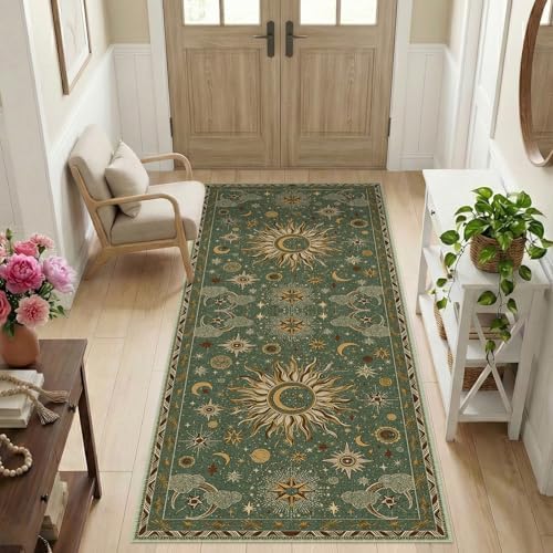 Vacuum-Friendly, 2x6 Washable Area Rug, Green Brown by meejou