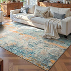Ompaa Living Room Rug 5x7 Blue Area Rug Machine Washable Boho Rug Non Slip Abstract Vintage Indoor Large Rugs for Bedroom, Classroom, College Dorm, Farmhouse, Dining Room, Kids Playroom - Image 2