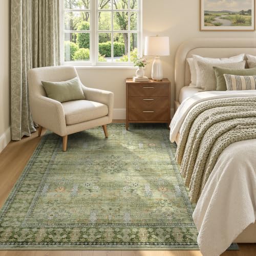 5x7 Area Rug for Living Room, Non-Slip Washable Large Carpet, Sage Green - Image 3