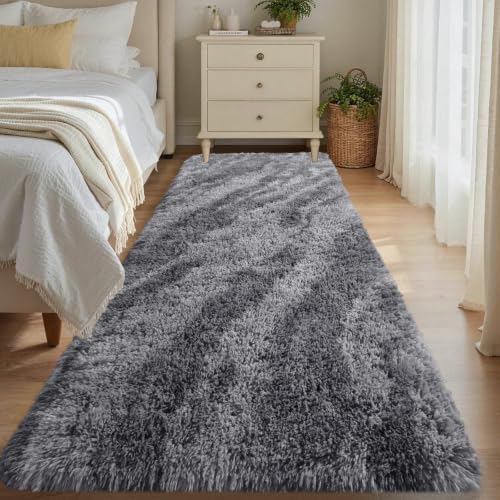 Noahas 2x8 Grey Fluffy Soft Runner Rug Non-Slip for Bedroom Dorm Hallway by ModernHomeDecor