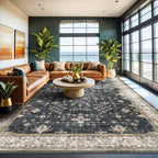 Boho Black Rug for Living Room - Washable 10x14 Area Rug, Dining Room Rugs for Under Table, Soft Low Pile Carpet for Large Bedroom - Farmhouse Decor, Non-Slip & Stain Resistance (10x14 Black/Multi) by HazoHaus