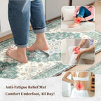 Boho Kitchen Mats for Floor 2PC Anti Fatigue Kitchen Rugs, Blue Green - Image 3