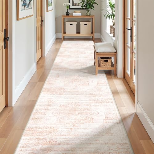 2x10 Runner Rug, Long Hallway Rugs for Dining Room, Living Room, Bedroom, Machine Washable Kitchen Carpet Runner with Rubber Backing, Soft Low Pile Indoor Rug(2'x10', Pink/White) by Restydon