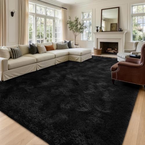 9x12 Extra Large Black Fluffy Area Rug Non-Slip for Living Room Bedroom - Image 2