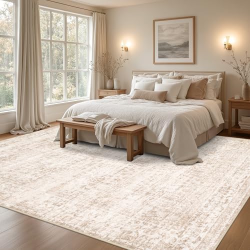 10x12 Area Rugs Living Room: Washable Rug for Bedroom Beige Brown - Image 3