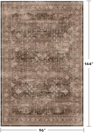 Hazo Haus Gold Brown 8x12 Big Rugs for Living Room - Non Slip Washable Vintage Area Rug for Dining Room Under Table, Geometric Floral & Low Pile Boho Bedroom Decor - Image 2