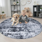 Round Area Rug Living Room: 4 ft Modern Washable Carpet Black - Image 3