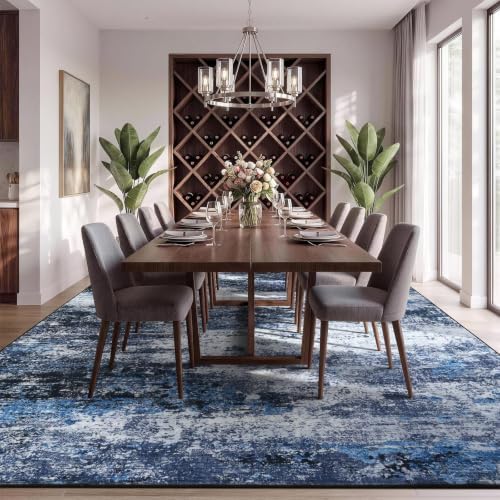 9x12 Area Rug for Living Room, Abstract Washable Large Rugs, Blue Gray - Image 3