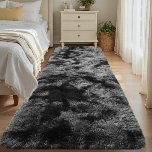 2x6 Tie-dye Dark Grey Fluffy Soft Runner Rug Non-Slip for Bedroom Dorm by ModernHomeDecor