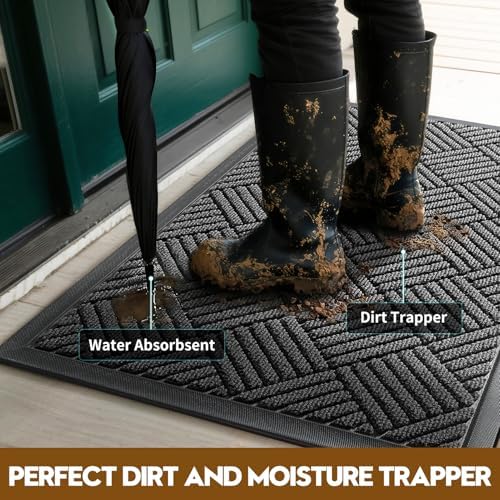 Front Door Mat, Heavy Duty Non-Slip Doormat 61.5"x36", Grey - Image 2