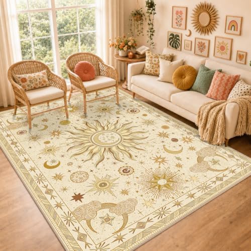 Vacuum-Friendly, 6x9 Washable Area Rug, Beige Camel Brown by meejou