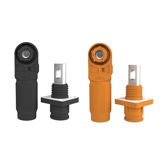 150A Battery Energy Storage Connector, 35mm² High Current Connectors IP67 Waterproof Copper Plate Wiring Power Adapter Quick Plug Terminal Right Angle Plug and Socket (1500V Black+Orange)