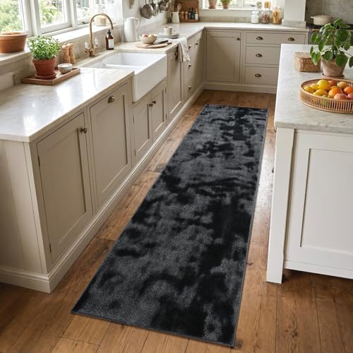 2x8 Tie-dye Dark Grey Runner Rug Washable Non-Slip for Kitchen Hallway by Unknown