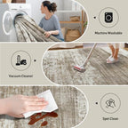 9x12 Area Rugs for Living Room: Washable Abstract Brown White Carpet - Image 4