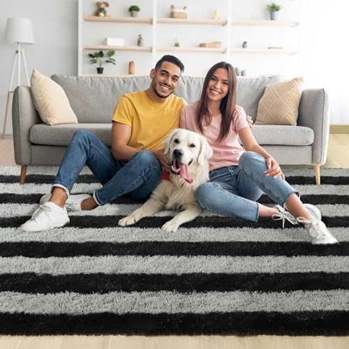5x7 Black and Grey Fluffy Soft Area Rug Non-Slip for Living Room Bedroom - Image 2