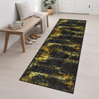 2.6x10 Washable Runner Rug:Modern Abstract Soft Carpet Black Gold - Image 3