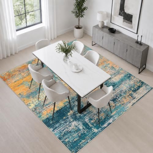 Area Rug Living Room: 4x4 Modern Washable Soft Carpet Rosy Haze - Image 4