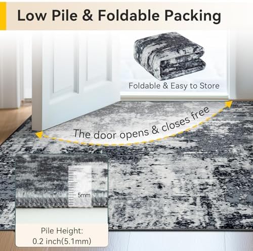 RELEANY Washable 3'x5' Abstract Area Rug for Living Room Black White - Image 6