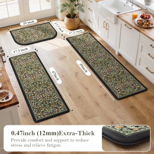 Collive Kitchen Rugs Sets of 3, Half Moon Rug Kitchen Floor Mat Sets, Black - Image 2