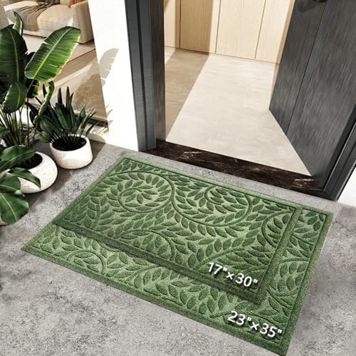 Bulijojo Front Door Mat Entrance,Durable Heavy Duty Welcome Mat,Thick Absorbent Natural Rubber Non Slip Mat,Sturdy Entryway Green 23"x35" - Image 2