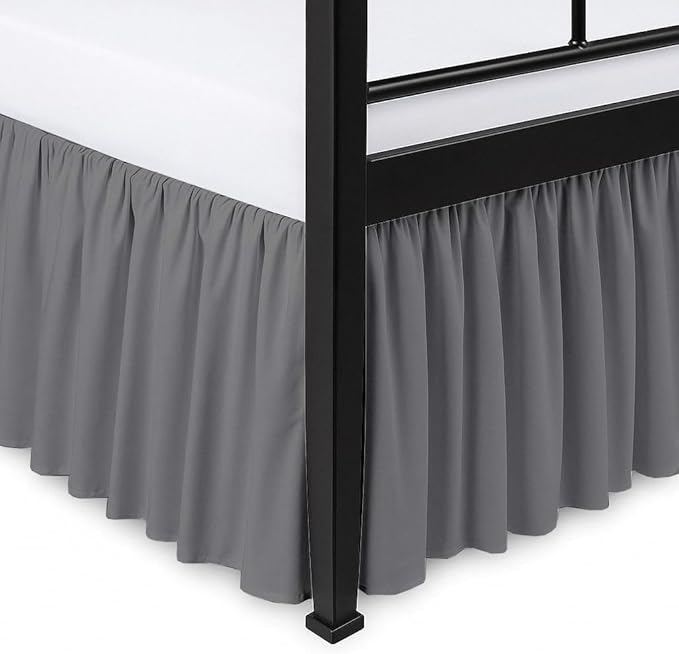 Ruffled Bed Skirt Split Corners with Platform, Tailored Fit Hotel Quality Wrinkle Free Ultra-Soft Microfiber Dust Ruffle, Upto 18 Inch Drop, Full, Dark Grey