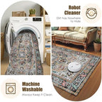 Washable Area Rug 9' x 12' Vintage Traditional Persian Mat - Foldable Distressed Non-Slip Machine Washable Carpet for Living Room Bedroom Kitchen Home Decor - Slate and Multicolor - Image 7