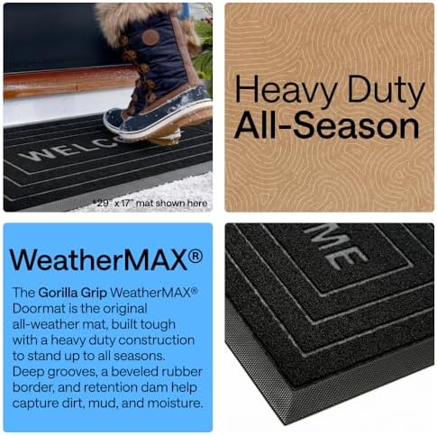GORILLA GRIP WeatherMAX Door Mat, Indoor Outdoor Use, 29x17, Black Welcome - Image 3