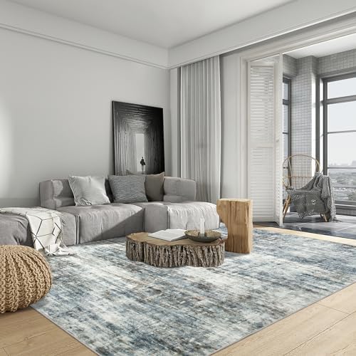 4x6 Area Rugs for Living Room: Washable Abstract Blue Multi Bedroom Carpet - Image 3