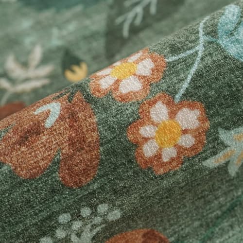 Washable 3x5 Entryway Area Rugs: Ultra Soft Low Pile Carpet for Kitchen Nursery Indoor Light-Weight Doormat Rug with Non-Slip Backing for Living Room Bedroom Small Boho Floor Mat(3x5, Floral/Green) - Image 3