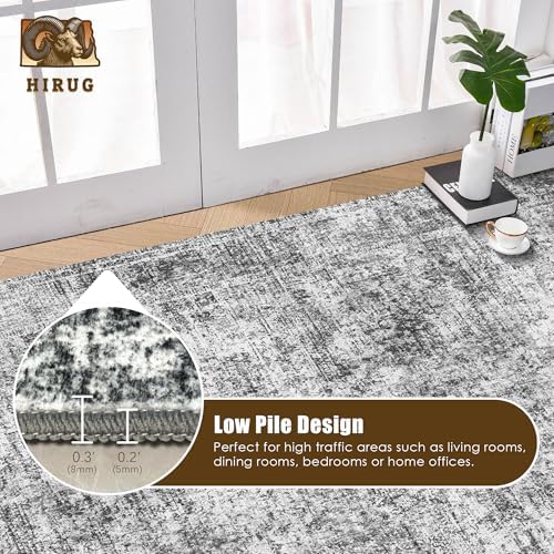 Washable Area Rug 9' x 12' Vintage Traditional Persian Mat - Foldable Distressed Non-Slip Machine Washable Carpet for Living Room Bedroom Kitchen Home Decor - Graphite and Mist - Image 5
