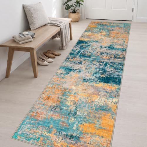 3x14 Washable Runner Rug：Modern Abstract Soft Carpet Rosy Haze - Image 3
