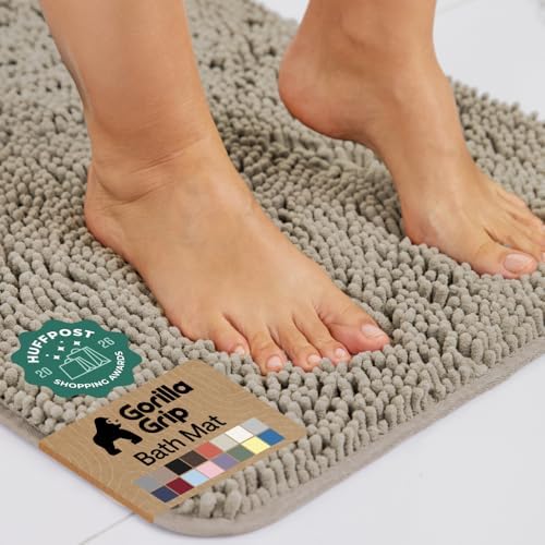 GORILLA GRIP Bath Rug Mat for Bathroom, Absorbent Chenille 24x17 Gray Beige by GorillaGrip