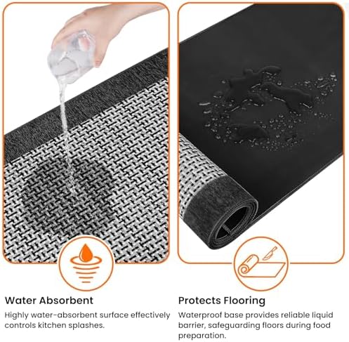 StepRite Kitchen Rugs, Kitchen Mats for Floor, 60"x24" Non-Slip Machine-Washable Kitchen Throw Rug, Absorbent Runner Rugs Office, Sink Standing Desk Mat, Decor Carpet, Black - Image 6