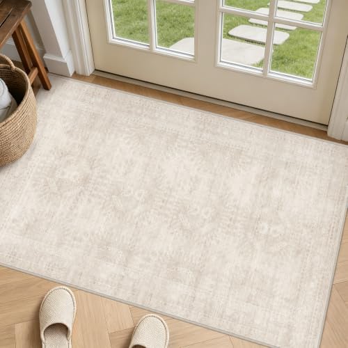 Washable Area Rugs 2x4: Neutral Living Room Bedroom Carpet Beige by Luxturiy
