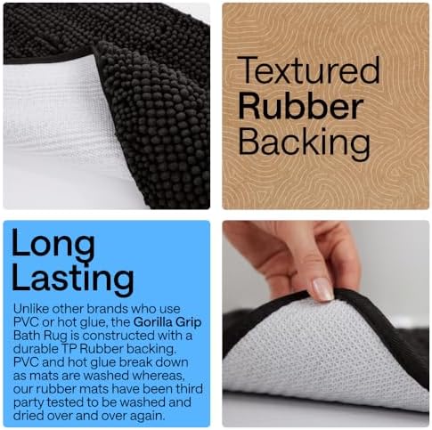 GORILLA GRIP Bath Rug Mat for Bathroom, Absorbent Chenille, 48x24 Black - Image 3