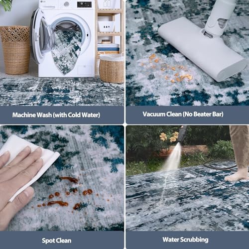 5x7 Area Rugs for Living Room Washable Bedroom Dining Room Navy Grey - Image 5