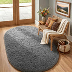 Ophanie 4x6 Oval Grey Rugs for Bedroom Living Room, Fluffy Fuzzy Furry Carpet, Plush Soft Shaggy Bedside Indoor Floor Area Rug for Girls Boys Teen Dorm Decor with Over 99 pcs Pile fibers - Image 3