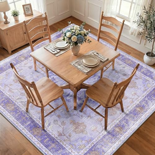 RELEANY Washable Area Rug, Square 8'x8', Purple - Image 2